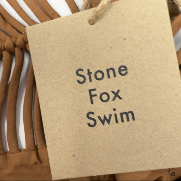 Stone Fox Swim Simone Bikini Bottom Cheeky High Hip Strappy Rawhide Brown XL - Picture 8 of 9